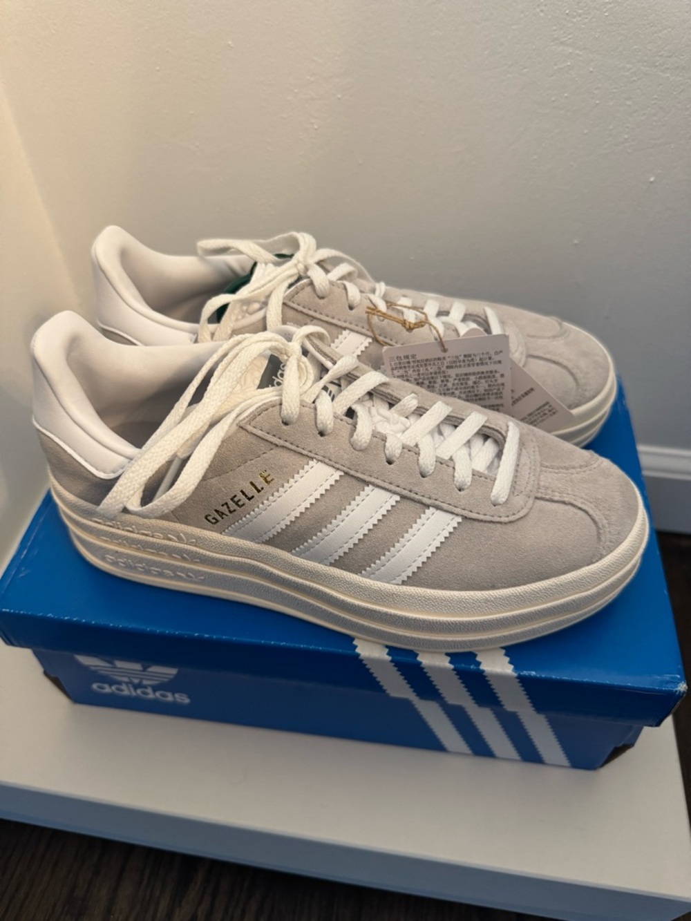Adidas Women’s Gazelle Bold Gray White Sneakers - Picture 3 of 5